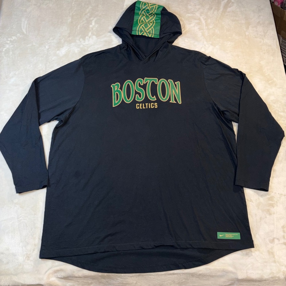 Nike Boston Celtics Hooded T-Shirt Mens 3XL Black Long Sleeve NBA Basketball Tee